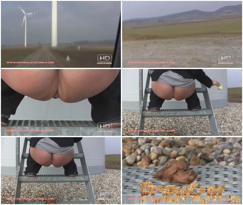 Woman shitting from stairs at wind farm. P1 [HD / 2024]